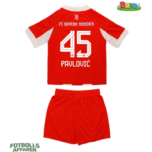 Bayern Munich Aleksandar Pavlovic #45 Hemmaställ Barn 2025-26 Kortärmad (+ Korta byxor)